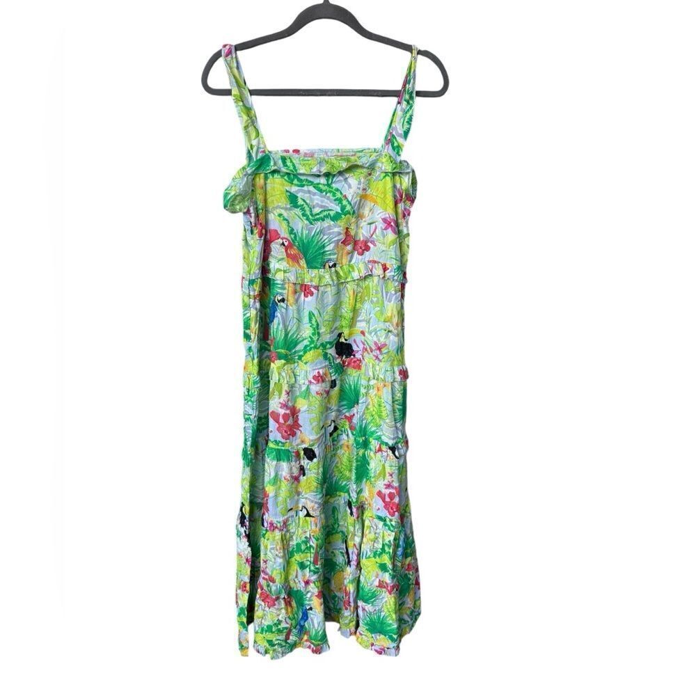 Just Bellina Vanvas Mariko Flutter Maxi Dress Lime Tropical Toucan S View 4